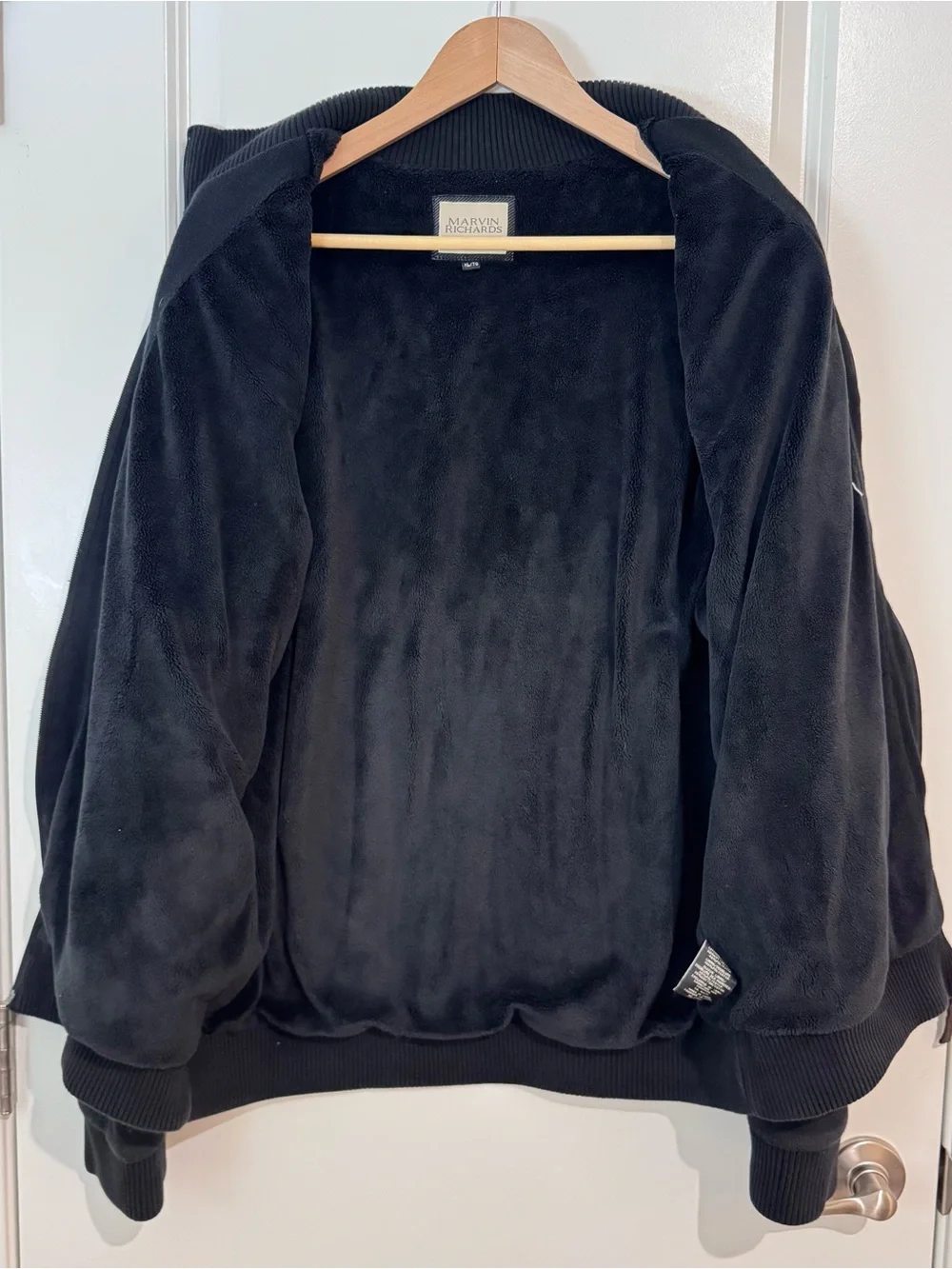 Marvin Richards Jacket Mens XL Black Fleece Lined Full Zip Bomber Casual